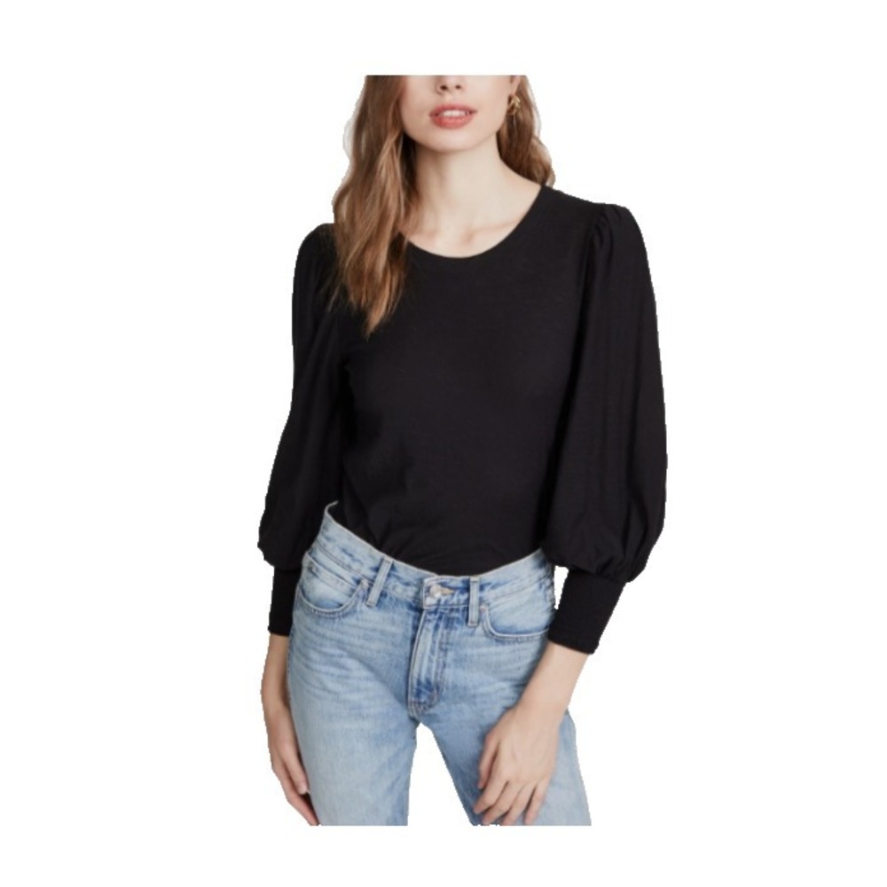 Nation LTD Loren Smocked Peasant Top Womens Size S Black Boho Puff Sleeve